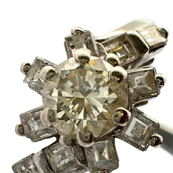 Designer 14K White Gold White Diamond Unique Floral Halo Cluster Engagement Ring